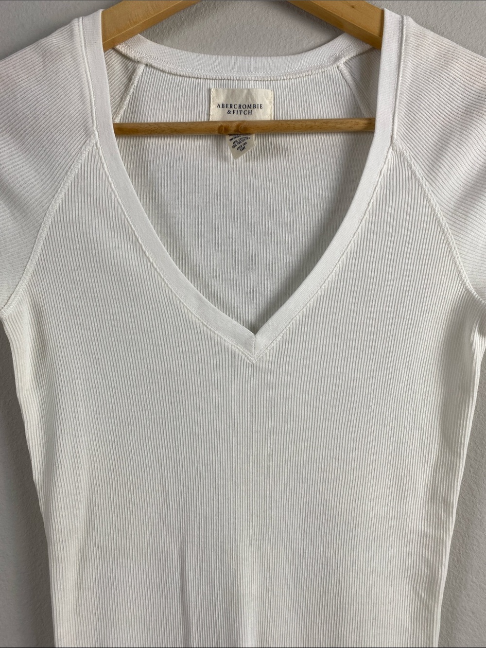 Abercrombie & Fitch Vintage Fitted Ribbed Short Sleeve Tee | Semi Sheer | White - Picture 3 of 14